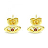 Arete Dormilona 02.156.0605.1 Oro Laminado, Diseño de Ojo Griego, con Zirconia Cubica Granate, Pulido, Dorado