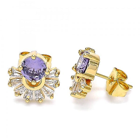 Arete Dormilona 02.387.0018.1 Oro Laminado, con Zirconia Cubica Amatista y Blanca, Pulido, Dorado