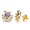 Arete Dormilona 02.387.0018.1 Oro Laminado, con Zirconia Cubica Amatista y Blanca, Pulido, Dorado