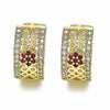 Argolla Huggie 02.266.0025.2.20 Oro Laminado, Diseño de Flor, con Micro Pave Granate y Blanca, Pulido, Dorado