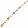 Pulsera Elegante 03.326.0008.1.08 Oro Laminado, Diseño de Ojo Griego y Corazon, Diseño de Ojo Griego, Resinado Rojo, Dorado