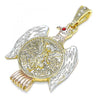 Dije Religioso 05.351.0145.1 Oro Laminado, Diseño de Moneda Centenario y Angel, Diseño de Moneda Centenario, con Cristal Granate, Pulido, Tricolor