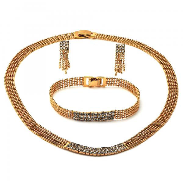 Collar, Pulso y Arete 5.014.001 Oro Laminado, con Zirconia Cubica , Dorado