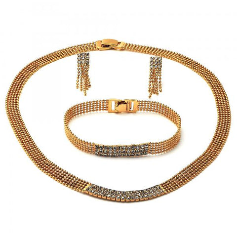 Collar, Pulso y Arete 5.014.001 Oro Laminado, con Zirconia Cubica , Dorado