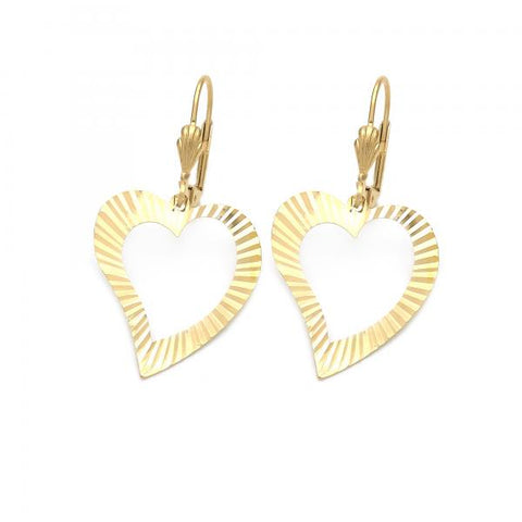 Arete Colgante 02.63.1165 Oro Laminado, Diseño de Corazon, Dorado