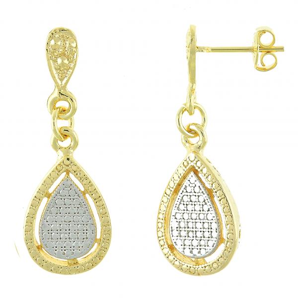 Arete Colgante 02.55.0044 Oro Laminado, Diseño de Gota, Mate, Dos Tonos
