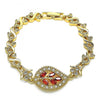 Pulsera Elegante 03.210.0121.07 Oro Laminado, Diseño de Oja y Corazon, Diseño de Oja, con Zirconia Cubica Granate y Blanca, Pulido, Dorado
