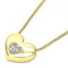 Collares con Dije 04.156.0382.20 Oro Laminado, Diseño de Corazon, con Micro Pave Blanca, Pulido, Dorado