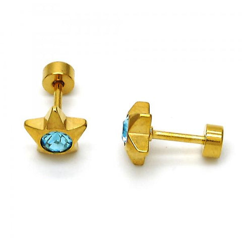 Arete Dormilona 02.271.0016.10 Acero Inoxidable, Diseño de Estrella, con Cristal Turquesa, Pulido, Dorado