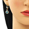 Arete Gancho Frances 02.122.0113.8 Oro Laminado, con Cristal Topacio Azul y Blanca, Pulido, Dorado