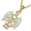 Dije Religioso 05.351.0145.1 Oro Laminado, Diseño de Moneda Centenario y Angel, Diseño de Moneda Centenario, con Cristal Granate, Pulido, Tricolor