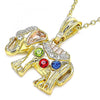 Dije Elegante 05.351.0165 Oro Laminado, Diseño de Elefante, con Cristal Multicolor, Pulido, Tricolor