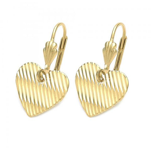 Arete Colgante 02.63.1008 Oro Laminado, Diseño de Corazon, Dorado