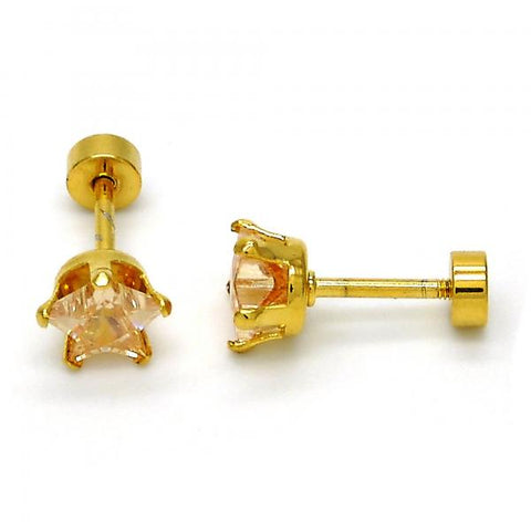 Arete Dormilona 02.271.0006.5 Acero Inoxidable, Diseño de Estrella, con Zirconia Cubica Champan, Pulido, Dorado
