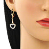 Arete Largo 02.387.0067 Oro Laminado, Diseño de Corazon, con Zirconia Cubica Blanca, Pulido, Dorado