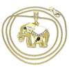 Collares con Dije 04.380.0025.3.20 Oro Laminado, Diseño de Elefante, con Cristal Blanca y Negro, Esmaltado Blanco, Dorado