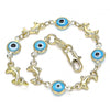 Pulsera Elegante 03.326.0009.3.06 Oro Laminado, Diseño de Ojo Griego y Delfin, Diseño de Ojo Griego, Resinado Turquesa, Dorado