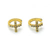 Arete Orejera 02.210.0675 Oro Laminado, Diseño de Cruz, con Micro Pave Blanca, Pulido, Dorado
