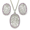 Juego de Arete y Dije de Adulto 10.233.0038.6 Rodio Laminado, con Zirconia Cubica Rubi y Blanca, Pulido, Rodinado