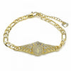 Pulsera Elegante 03.351.0048.07 Oro Laminado, Diseño de San Benito, con Cristal Blanca, Diamantado, Dorado