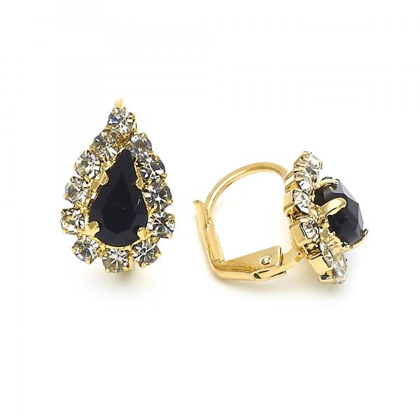 Arete Gancho Frances 5.125.011 Oro Laminado, Diseño de Gota, con Zirconia Cubica Blanca y Negro, Pulido, Dorado