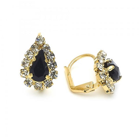 Arete Gancho Frances 5.125.011 Oro Laminado, Diseño de Gota, con Zirconia Cubica Blanca y Negro, Pulido, Dorado