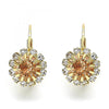 Arete Gancho Frances 5.125.006.3 Oro Laminado, Diseño de Flor, con Zirconia Cubica Dorado y Blanca, Pulido, Dorado