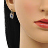 Arete Gancho Frances 02.122.0082.3 Oro Laminado, Diseño de Oja, con Zirconia Cubica Zafiro Azul y Blanca, Pulido, Dorado