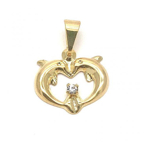 Dije Elegante 05.32.0071 Oro Laminado, Diseño de Delfin y Corazon, Diseño de Delfin, con Zirconia Cubica Blanca, Pulido, Dorado
