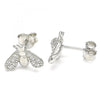 Arete Dormilona 02.336.0129 Plata Rodinada, Diseño de Abeja, con Zirconia Cubica Blanca, Pulido, Rodinado