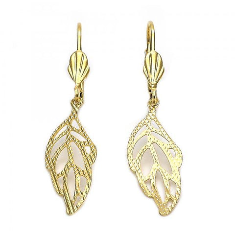 Arete Colgante 5.084.008 Oro Laminado, Diseño de Oja, Diamantado, Dorado