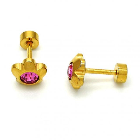 Arete Dormilona 02.271.0019.11 Acero Inoxidable, Diseño de Flor, con Cristal Rosado, Pulido, Dorado