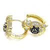 Argolla Huggie 02.210.0316.2.15 Oro Laminado, Diseño de Buho, con Zirconia Cubica Negro y Blanca, Pulido, Dorado