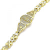 Pulsera Elegante 03.100.0068.08 Oro Laminado, Diseño de Guadalupe y Corazon, Diseño de Guadalupe, Diamantado, Dorado