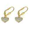 Arete Colgante 02.210.0345 Oro Laminado, Diseño de Corazon, con Micro Pave Blanca, Pulido, Dorado