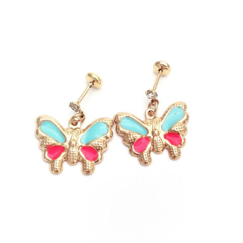 Arete Dormilona 02.58.0013 Oro Laminado, con Zirconia Cubica Blanca, Esmaltado Turquesa, Dorado