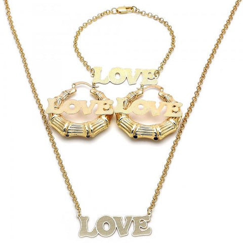 Collar, Pulso y Arete 06.63.0243 Oro Laminado, Diseño de Amor, Pulido, Dorado