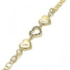 Pulsera Elegante 03.233.0023.08 Oro Laminado, Diseño de Corazon, con Cristal Negro y Blanca, Pulido, Dorado