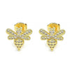 Arete Dormilona 02.156.0616 Oro Laminado, Diseño de Abeja, con Micro Pave Blanca, Pulido, Dorado