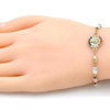 Pulsera Elegante 03.253.0057.1.07 Oro Laminado, Diseño de San Benito, con Cristal Multicolor, Diamantado, Tricolor