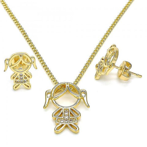 Juego de Arete y Dije de Adulto 10.156.0227 Oro Laminado, Diseño de Nina Pequena, con Micro Pave Blanca, Pulido, Dorado