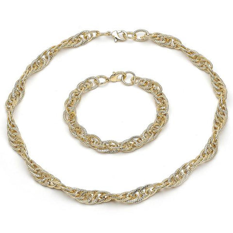 Collar y Pulso 06.372.0064 Oro Laminado, Diseño de Chunky, Diamantado, Dorado