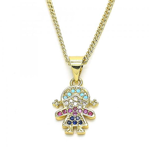 Collares con Dije 04.341.0016.20 Oro Laminado, Diseño de Nina Pequena, con Zirconia Cubica Multicolor, Pulido, Dorado