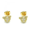 Arete Dormilona 02.156.0429 Oro Laminado, Diseño de Osito, con Micro Pave Blanca, Pulido, Dorado