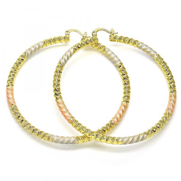 Argolla Extra Grande 02.170.0274.1.70 Oro Laminado, Diseño de Torcido, Diamantado, Tricolor