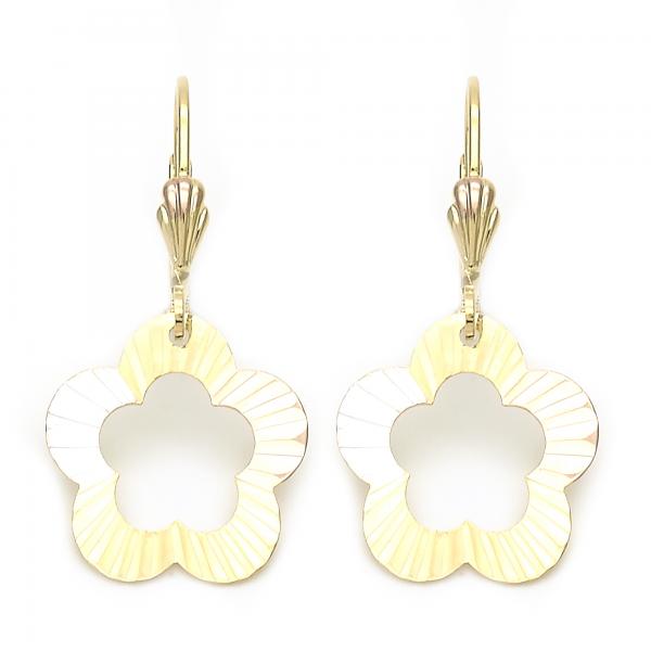 Arete Colgante 5.070.014 Oro Laminado, Diseño de Flor, Tricolor