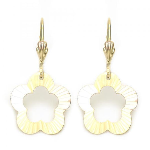 Arete Colgante 5.070.014 Oro Laminado, Diseño de Flor, Tricolor