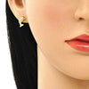 Arete Dormilona 02.156.0586 Oro Laminado, Diseño de Delfin, con Micro Pave Blanca, Pulido, Dorado
