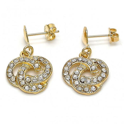 Arete Colgante 02.63.2490 Oro Laminado, Diseño de Corazon y Nudo, Diseño de Corazon, con Cristal Blanca, Pulido, Dorado