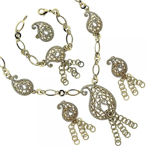 Collar, Pulso, Arete y Anillo 06.59.0059 Oro Laminado, Diseño de Filigrana, con Cristal Blanca, Dorado